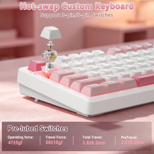 BlueFinger Wireless Gaming Keyboard Pink Creamy Keyboard with Number Pad - Image 4