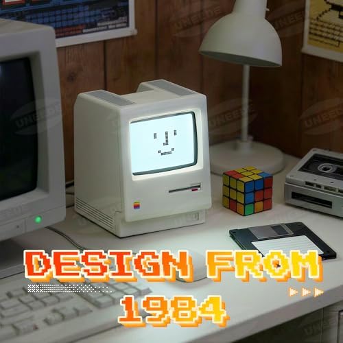 UNEEDE Maclock Retro Desk Clock, 1984 W-8 Computer Inspired Pixel Display Rechargeable Desk Clock, Multi-Alarm, Calendar, Temperature, Dimmable, Unique Retro Tech Gift for Office Bedroom Night Light - Image 6