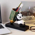 Panda Statue Pen Cup Holder for Girls - Charming Desk Organizer, Premium Resin Figurine, 7x2.8x5.9 Inches, Black and Gold - Image 5