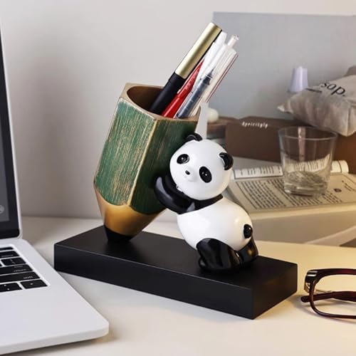 Panda Statue Pen Cup Holder for Girls - Charming Desk Organizer, Premium Resin Figurine, 7x2.8x5.9 Inches, Black and Gold - Image 5