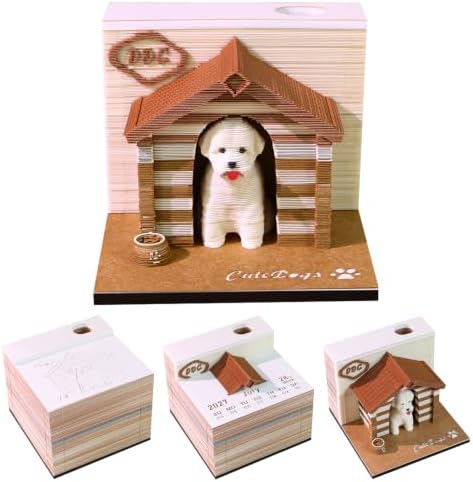 3D Calendar 2027, 3D Memo Pad Art Sticky Notes, Time Piece Calendar 2027, Creative Weekly Notepad with Light, Paper Carving Art Desktop Gift for Christmas Birthday Anniversaries (Cute Cottage 2027) by Banigic