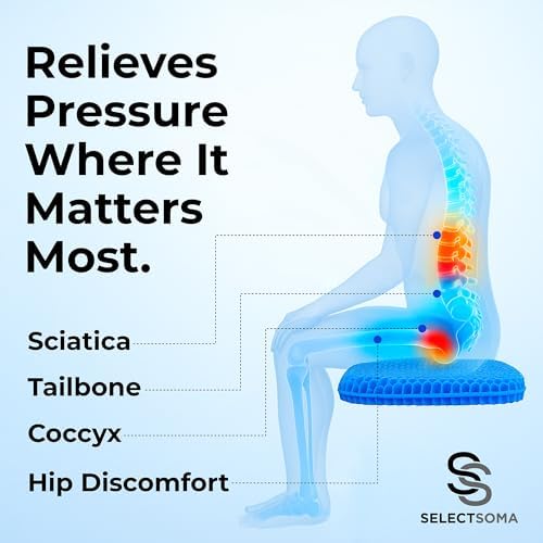 Gel Seat Cushion for Long Sitting, Pressure Relief for Tailbone and Back - Image 2