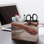 PU Leather Multi-Compartment Pen Holder Desktop Organizer Pencil Cup Storage Caddy for Office Home Supplies Hand of Man Take Cooking of Meat with Vegetable Grill Chef Cooking Wagyu Beef in Japanese Te - Image 5