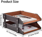 Leather Desk Organizer,2-Tier Stackable Letter Tray Holder,Office Supplies Desktop Storage Box for Document,Stationery,Magazines,Newspapers,Letters and Other Home Office Paper Sundries,Coffee - Image 2