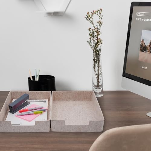 Welaxy 2pc Stackable Desk Tray Document File Paper Oatmeal Felt Storage Bin - Image 4