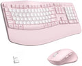 Wireless Keyboard and Mouse Combo,2.4G Ergonomic Wave Keys(Pink & White-B) by RECCAZR