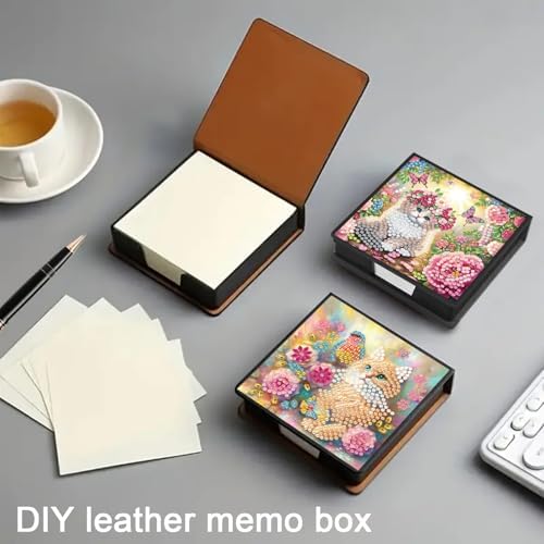 4PCS Diamond Art Painting PU Notecard Box DIY Craft Sticky Note Box with 160 Sheets of Paper Sticky Note Holder for Living Room Home Office Decoration for Adults Beginners Desk Organiser(Cat) - Image 7