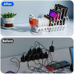 100W Charging Station for Multiple Devices, 10-Port USB Charging Dock Organizer with 10 Cables & Watch Stand, Adjustable Dividers Multi Charger Compatible with iPad/Tablet/iPhone/Android, White - Image 4