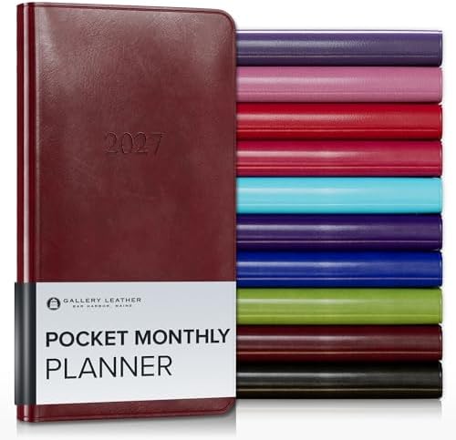 Gallery Leather Pocket Monthly Planner 2026-2027 Acadia Deep Red by GalleryLeather