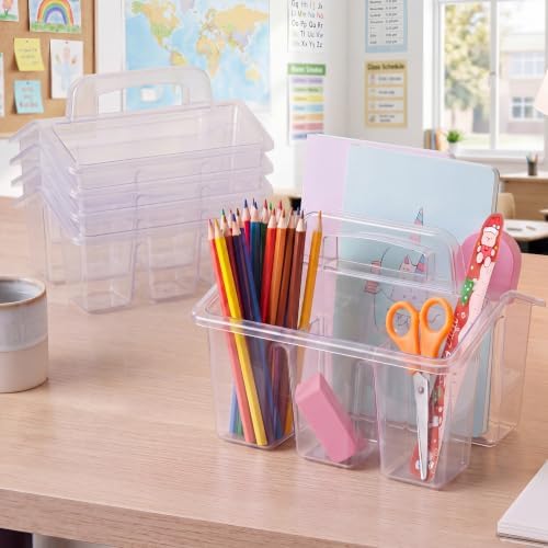 GlikCeil 24 Pcs Classroom Caddy Storage Basket with Handle,Clear - Image 7