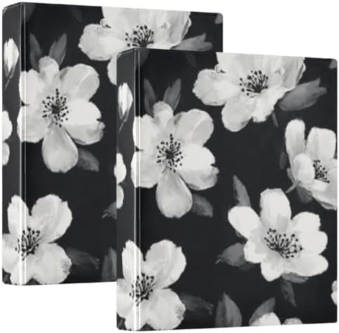 3 Ring Binders 1.5 Inch Clear View Three Ring Binders Versatile Black White Flowers Binder for Work School Office Supply 1 Pack - Image 3