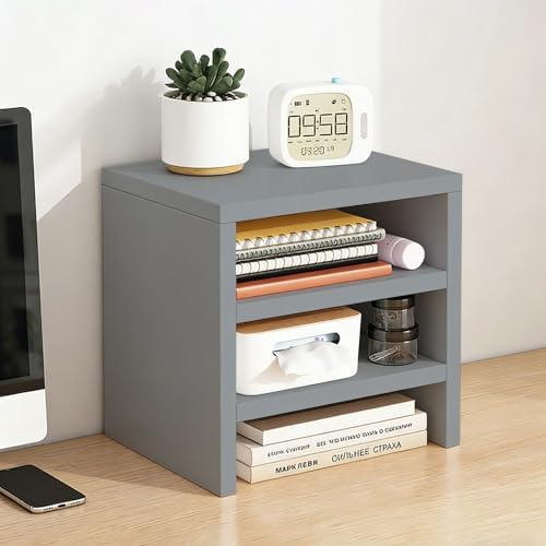 Solid Wood Monitor Stand Riser & Laptop Stand Desk Organizer - Office Accessories for PC Workspace, Computer Organization, Countertop Hutch Light Grey 9.9x7.9x9in by Unknown