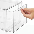 mDesign Plastic Stackable Bathroom Storage with Pull Out Bin Organizer Drawer for Cabinet, Vanity, Shelf, Cupboard, Cabinet, or Closet Organization - Lumiere Collection - Clear - Image 5