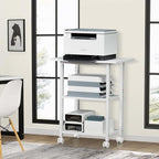 Lerliuo 3-Tier Printer Stand, Industrial Mobile Printer Table with Storage Shelf and Steel Frame, Rolling Printer Cart Holder with Lockable Wheels for Home, Office (White) - Image 3