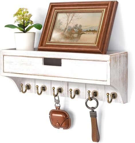 Rebee Vision Key Holder Wall Mount with Drawer for Home Decor, Whitewash by REBEEVISION