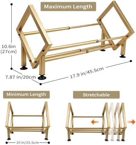 Expandable Desktop Bookshelf Organizer, Small Tabletop Book Storage Rack, Portable Mini Bookcase for Books/CDs/Magazine Display, Desk Shelf for Top of Desk in Living Room, Office, Home Decor (Gold) - Image 3