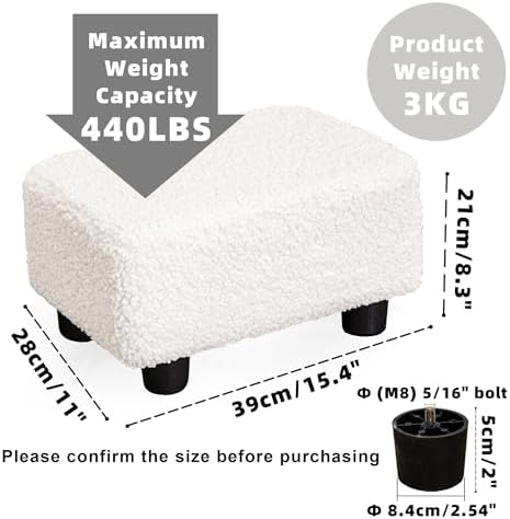 CAROLMADE Small Foot Stool Ottoman Footstool with Legs Under Desk Footrest for Living Room Bedroom and Office, Soft Ivory White - Image 3