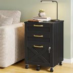HOOBRO 3 Drawer File Cabinet with Lock, Mobile Farmhouse Filing Cabinet for A4/Letter Size, Under Desk Rolling Office Cabinet, Printer Stand with Storage for Home Office, Black BK67WJ01 - Image 4