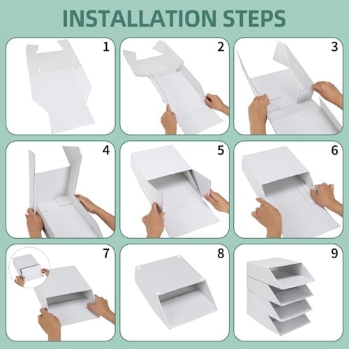 EXYGLO 30 Pack Stackable Cardboard Desk Organizer Trays, Desktop Letter Tray for Document File Mail Storage, White, 12x9x3 Inch - Image 6