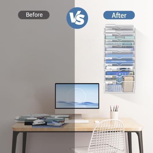 10-Tier Wall File Organizer and Hanging File Organizer, White - Image 7