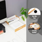 Mind Reader Metal and Wood Tiered Desktop Organizer Trays with Cutout Handles, Stackable Office Storage, Office, Entryway, Coffee Station and Home Organization, Metal and Wood, Set of 2, White - Image 4