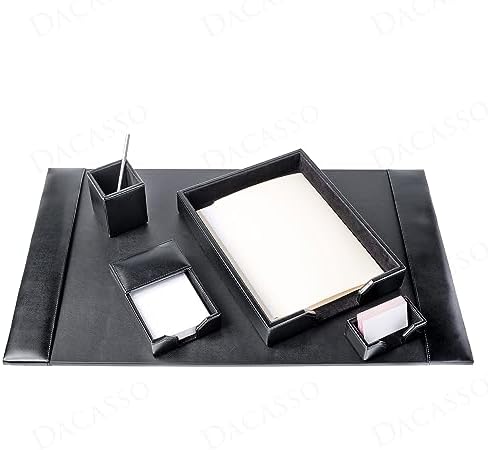 Dacasso Bonded Set Luxury Leather Desk Pad & Desk Organization Essentials, 5 Piece, Black - Image 5