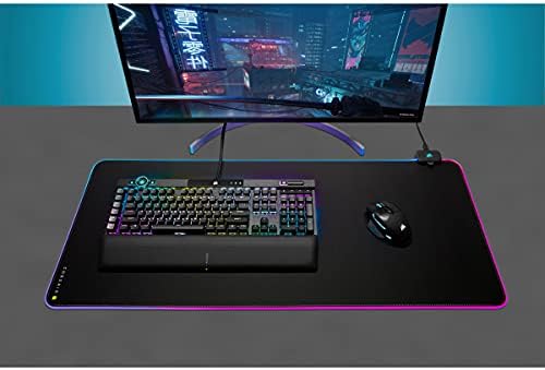 Corsair MM700 RGB Extended Cloth Gaming Mouse Pad - 36.6" x 15.8" - 360° RGB Lighting - Two USB Port Hub - Thick Rubber - Black - Image 2