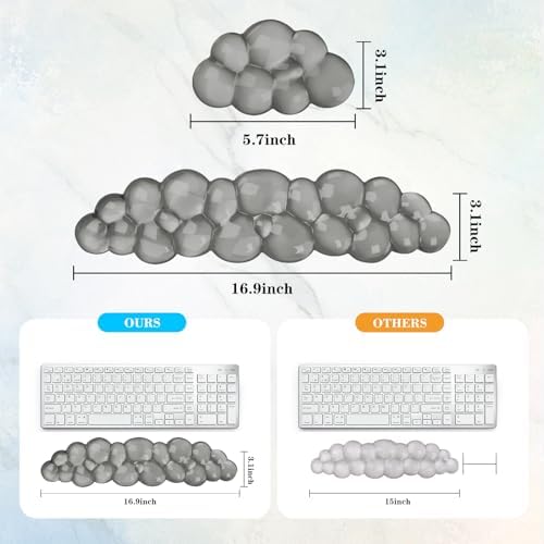 Gel Cloud Keyboard and Mouse Wrist Rest, Cute Wrist Support and Arm Support Keyboard Rest for Keyboard and Mouse Typing Pain Relief，Suitable for Office/Computer/Laptop/Gaming (Gray) - Image 5