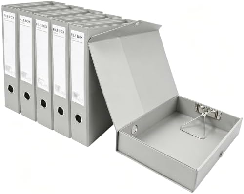 HUA JIE 6 Pack A4 Storage File Boxes Plastic Archives Cases with Clip,Grey by HUA+JIE