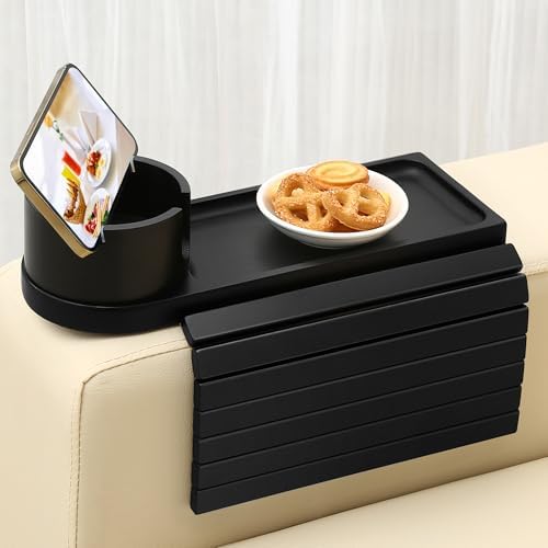 Couch Armrest Table with Cup Holder,,Fit Arms 5"and Wider,BlacK - Image 2
