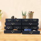 Wooden Desktop Organizer, 3 Tier Tabletop Storage Cabinet with 12 Drawers Composable Four-Piece Set & Metal Handles Modular Stackable Desktop Apothecary Cabinet for Home Offices Schools (Black) - Image 3