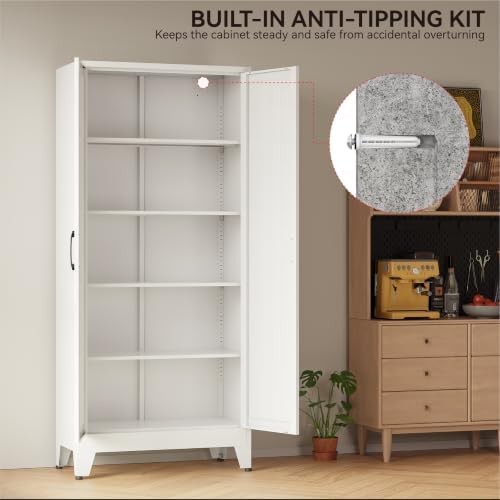 COFaR 71" White Pantry Cabinet with Vertical-Groove Doors and Shelves - Image 7