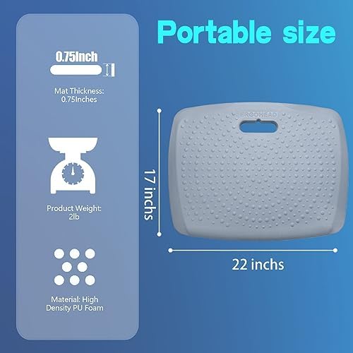 3/4 inch Anti Fatigue Standing Desk Mat, Portable Small Standing Pad with Handle, Waterproof Kitchen Floor Mat with Massage Points, Multi-Purpose Comfort Floor Mat (Denim, 17" x 22") - Image 4
