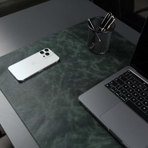 Jersey Genuine Calfskin Leather Desk Pad, Office Desk Mat with Non-Slip Bottom, Smooth Surface for Mouse & Keyboard, Desk Protector (14.6x31.5 inches) (Dark Green) - Image 4