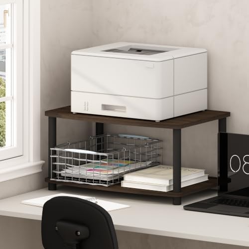 Furinno Turn-N-Tube 2-Tier Printer Table with Storage, Under Desk Printer Stand, Toolless Assembly, for CPU, Work Supplies, Home Office, Dark Brown - Image 2