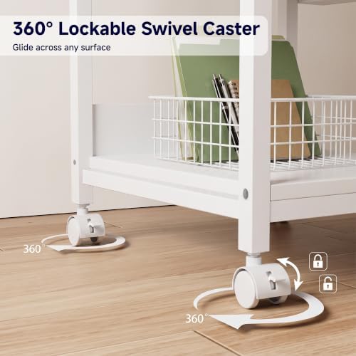 Tall Printer Stand with Charging Station, 4-Tier Large Printer Table Adjustable Shelf, Mobile Printer Cart on Wheels Heavy Duty for Home Office, Fits 3D Printer Shredder Scanner Fax, Pure White - Image 7