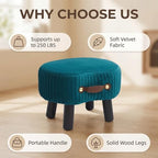 Foot Stools Small, Ottomon with Handle, Velvet Footrest Ottoman - Image 4