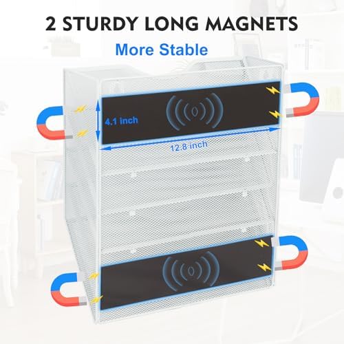 EASEPRES Magnetic 5 Pocket Mesh Hanging File Organizer, Wall Mounted Mail Paper Document Folder Holder, Clipboard Storage Organization Magazine Rack with Nametag Label for Office Home School, White - Image 2