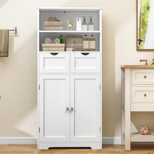Iwell Tall Bathroom Cabinet, Storage Cabinet with Adjustable Shelves, Bathroom Storage Cabinet for Living Room, Dining Room, Entryway, White - Image 2