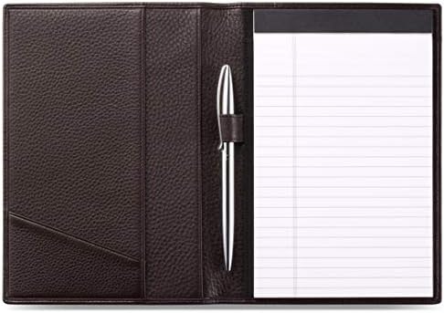HISCOW Slim Leather Junior Padfolio, 5x8 Notepad Cover, Pebbled Coffee by HISCOW