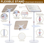 2 in 1 Dual-use Music Stand & Desktop Book Stand, Adjustable Height 16.5"-51", 100% Solid Wood Laptop Floor Stand Book Holder with Elastic Page Clips for Cookbooks (White with Tray) - Image 5