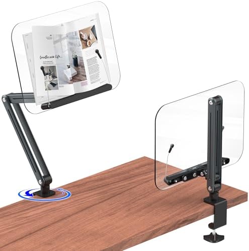 Desk Clamp Acrylic Book Stand for Reading, Ergonomic Design Adjustable Height up to 20 inches with Rotating Bases Cookbook Stand, Suitable for Recipe, Sheet Music, Tablet(Gray) by YCNEW