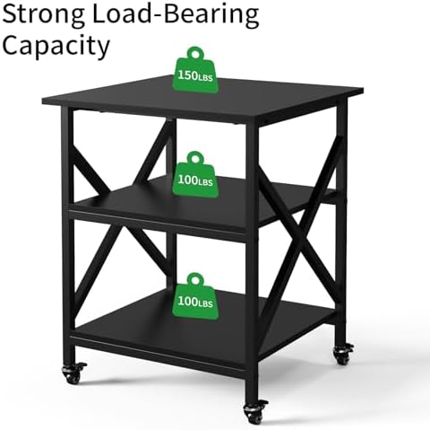 3 Tier Printer Stand, Large 23.6"x23.6" Printer Table with Wheels - Image 2
