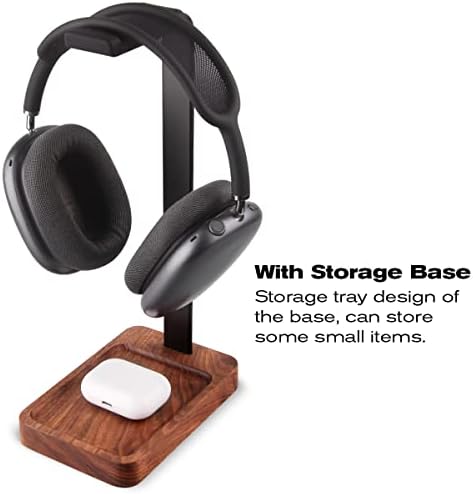 Walnut Wood & Aluminum Headset Holder, Desktop Headphone Stand, Universal headphone holder for most music gaming headsets - Black Walnut - Image 5