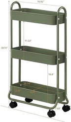 SunnyPoint Slim Rolling Storage Cart, 3 Tier Bathroom Storage Organizer Bathroom, Laundry Utility Cart (Army) - Image 6