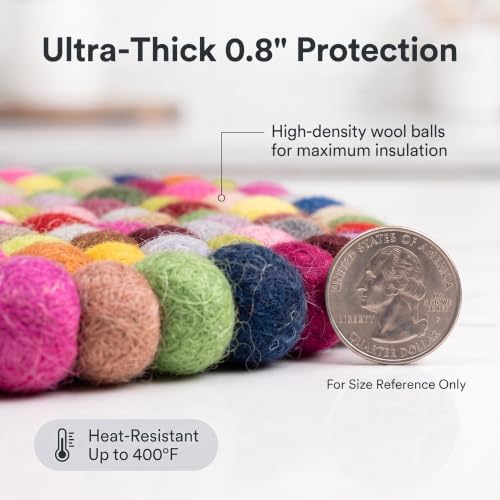 Wool Felt Ball Trivet Pot Mat, 7.8 Inch, Colorful Mix, 2 Pack - Image 3