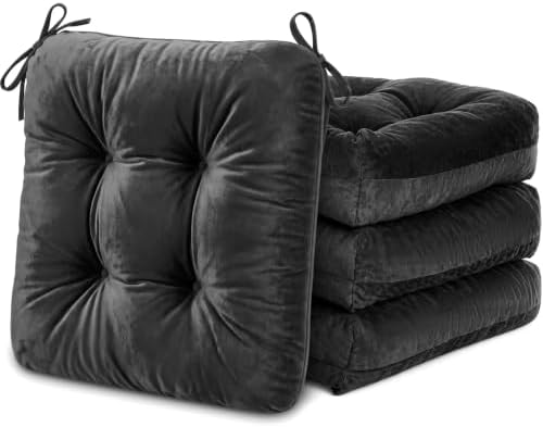 Geetery 4 Pack Velvet Chair Cushions for Dining Chairs, 16" x 16" Soft Velvet Chair Pads with Ties Comfy Solid Seat Cushion Party Home Office Living Room Outdoor Indoor(Black) by Geetery