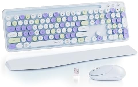 UBOTIE Wireless Keyboard and Mouse Combo, Phone Holder (Light-Blue) by UBOTIE