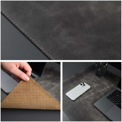 Jersey Genuine Calfskin Leather Desk Pad, Office Desk Mat with Non-Slip Bottom, Smooth Surface for Mouse & Keyboard, Desk Protector (36x19 inches) (Grey) - Image 6