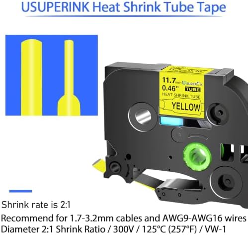USUPERINK 20PK Compatible for Ptouch HSe-631 HSe631 HS-631 HS631 Black on Yellow 11.7mm 0.46'' Heat Shrink Tubing for Wire Cable for PT340 PT330 PT350 PT520 PT530 PT540 Label Maker Tape - Image 2